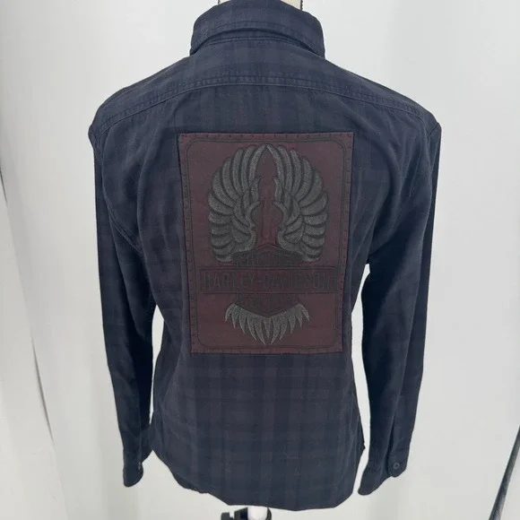 NEW Harley Davidson Plaid Flannel Shirt WOMENS Black‎ Button Close Long Sleeve S - Picture 5 of 10